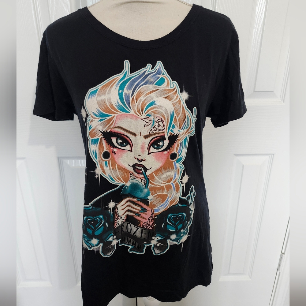Lowbrow Art Company Size XXL Short Sleeve Black Frozen Elsa T-shirt